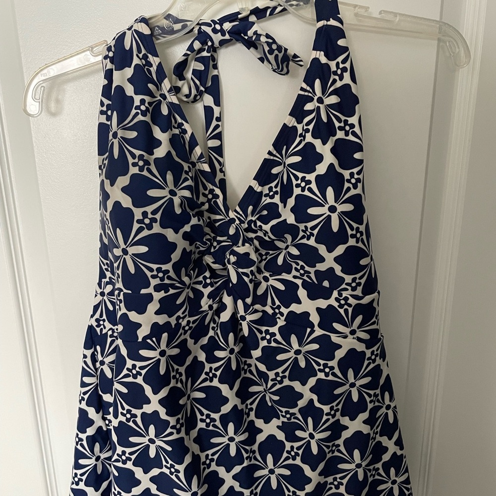 Navy and white halter swim top